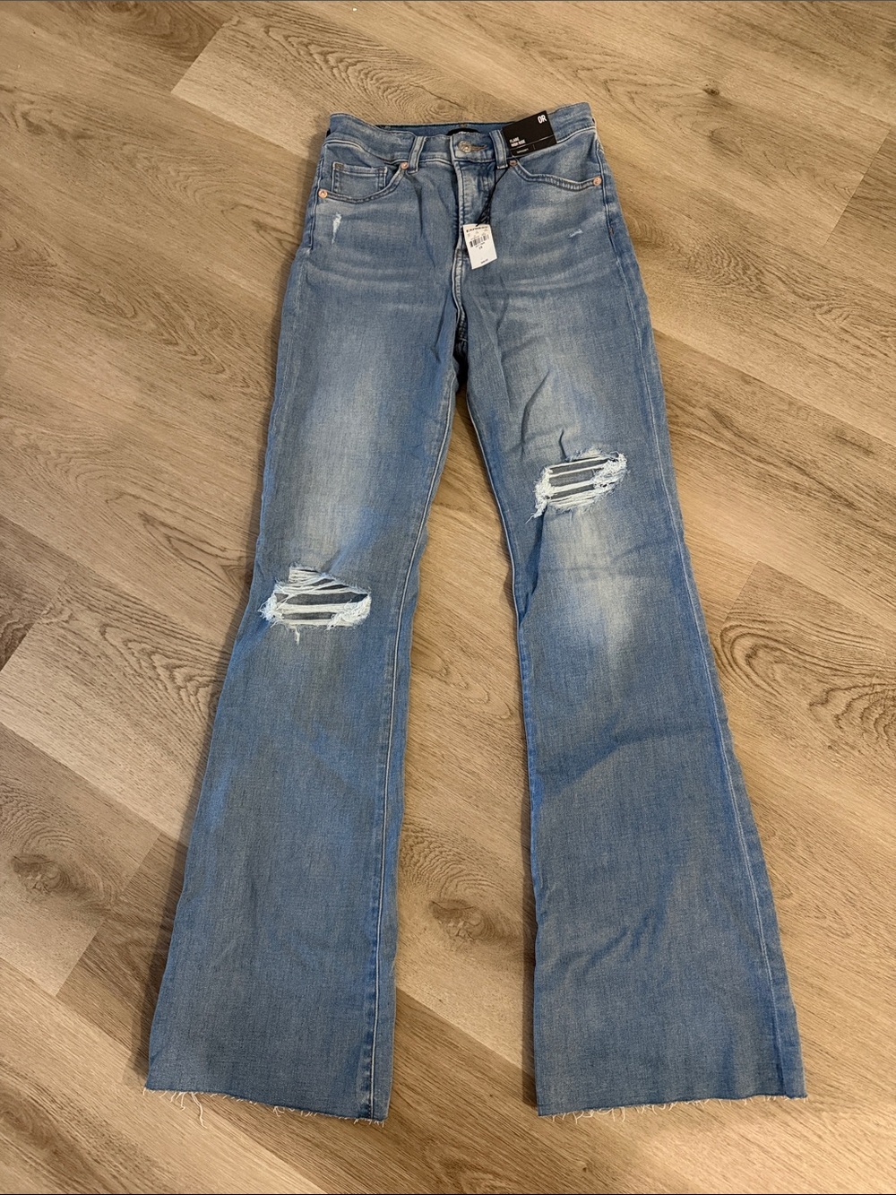 Express Light Blue Distressed Flare Jeans
